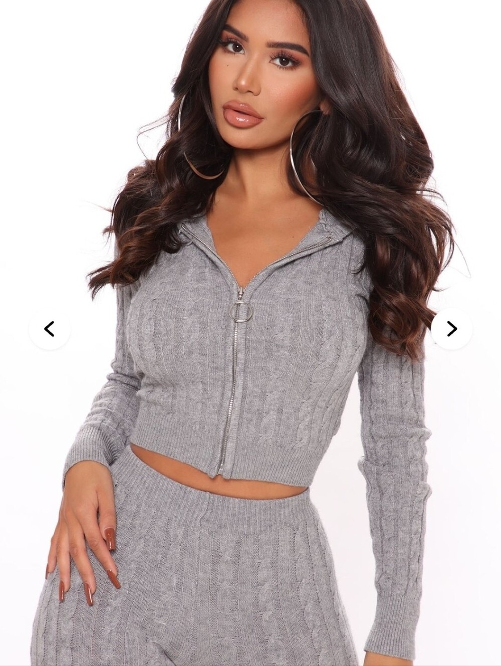 Fashion Nova 2 Peace Gray Cropped Cable Knit Zip Hoodie Size Small